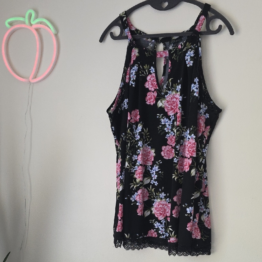 Floral Black Sleeveless Top